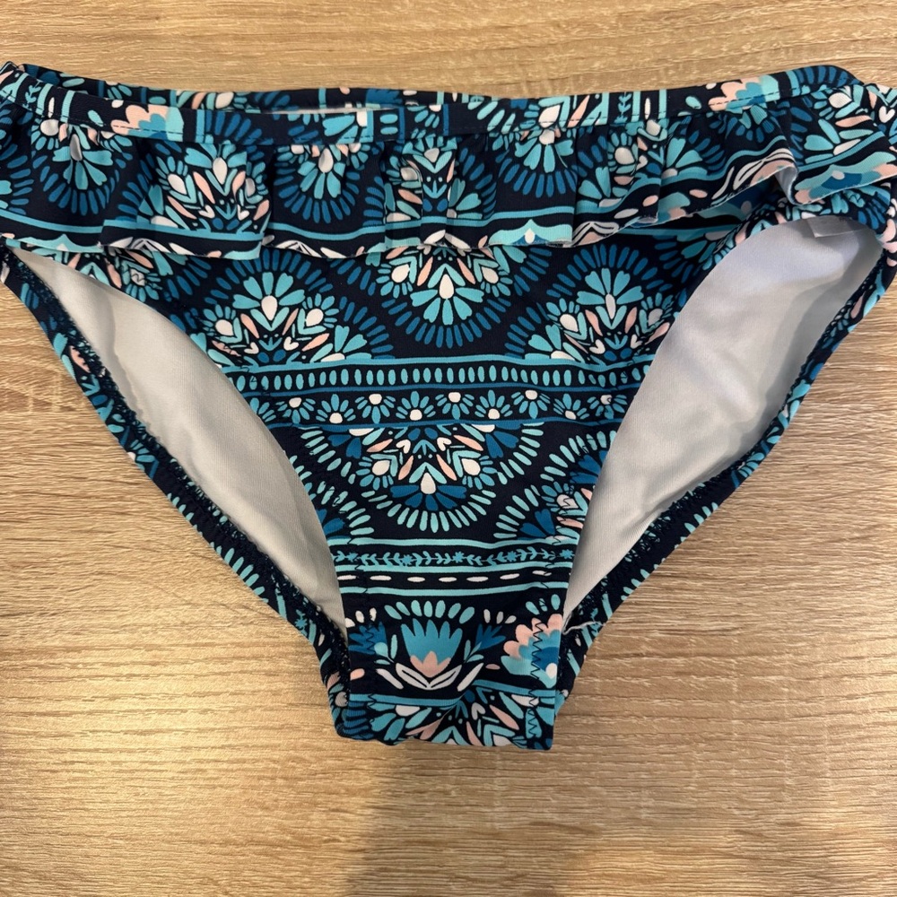 Garnet Hill Kids Ruffle-Trimmed Bikini Bottoms Blue and Pink Floral 7